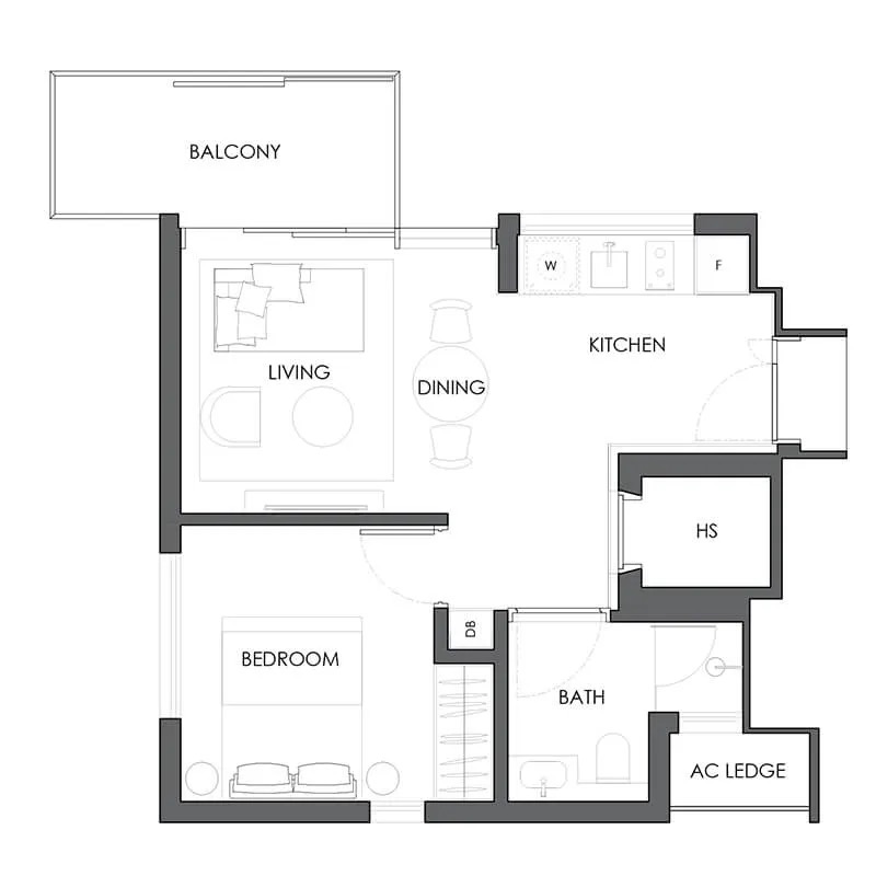 10 Evelyn 1 Bedroom Type A1c floor plan