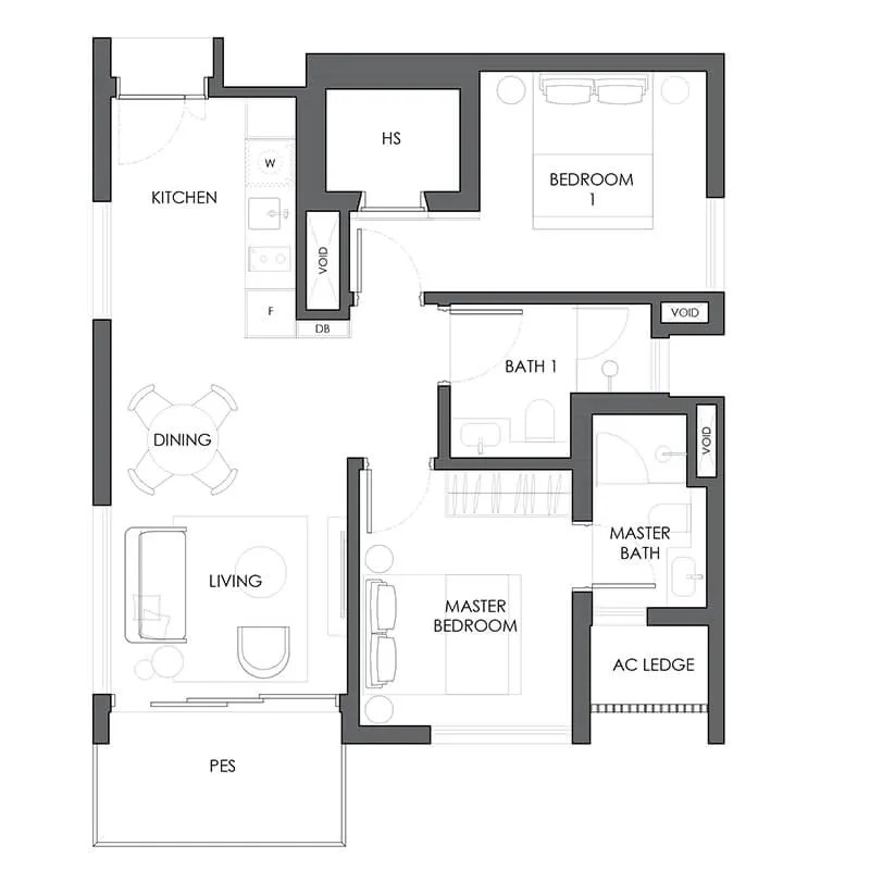 10 Evelyn 2 Bedroom Type B2a floor plan