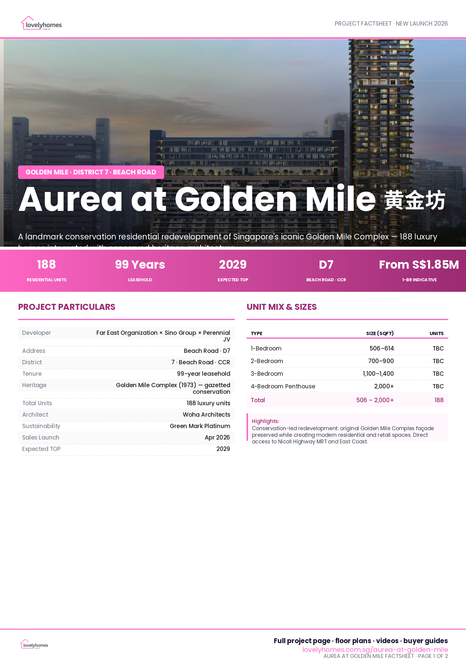 Aurea at Golden Mile factsheet page 1