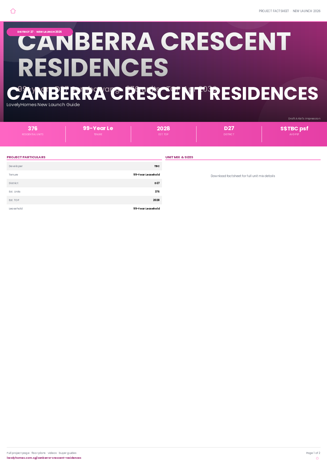 Canberra Crescent Residences LovelyHomes factsheet page 1