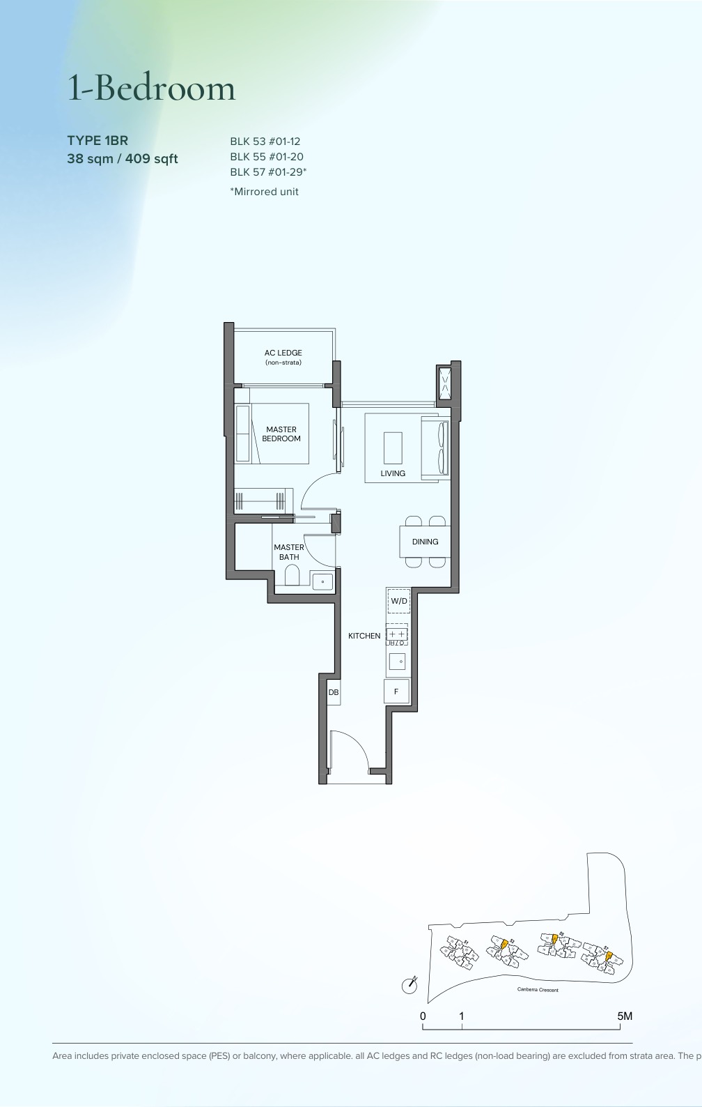Canberra Crescent Residences 1 Bedroom Type 1BR floor plan