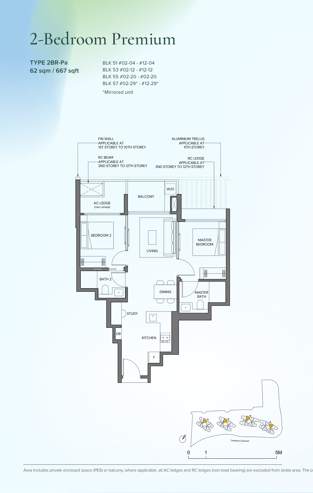Canberra Crescent Residences 2 Bedroom Premium Type 2BR-Pa floor plan