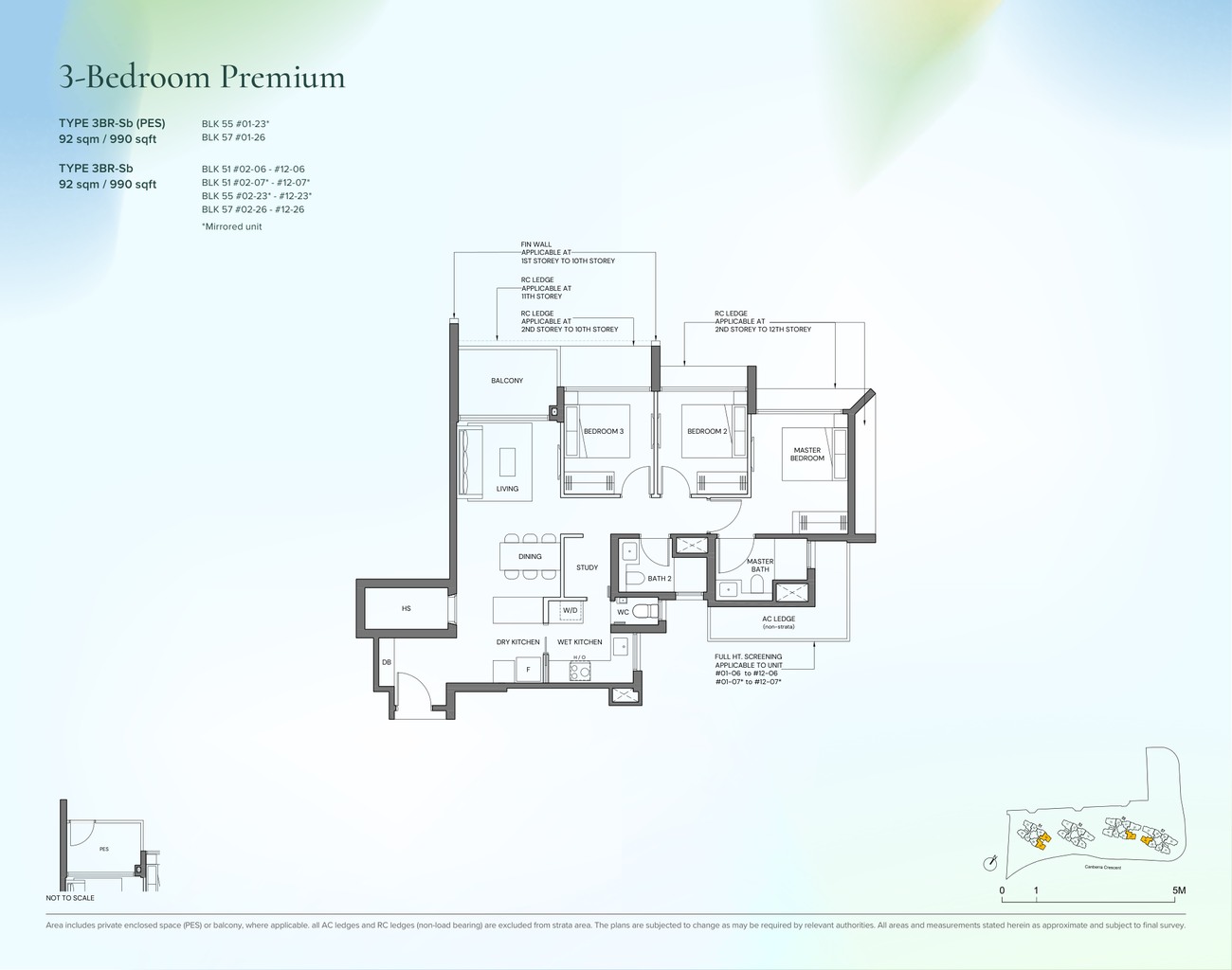 Canberra Crescent Residences 3 Bedroom Premium Type 3BR-Sb floor plan