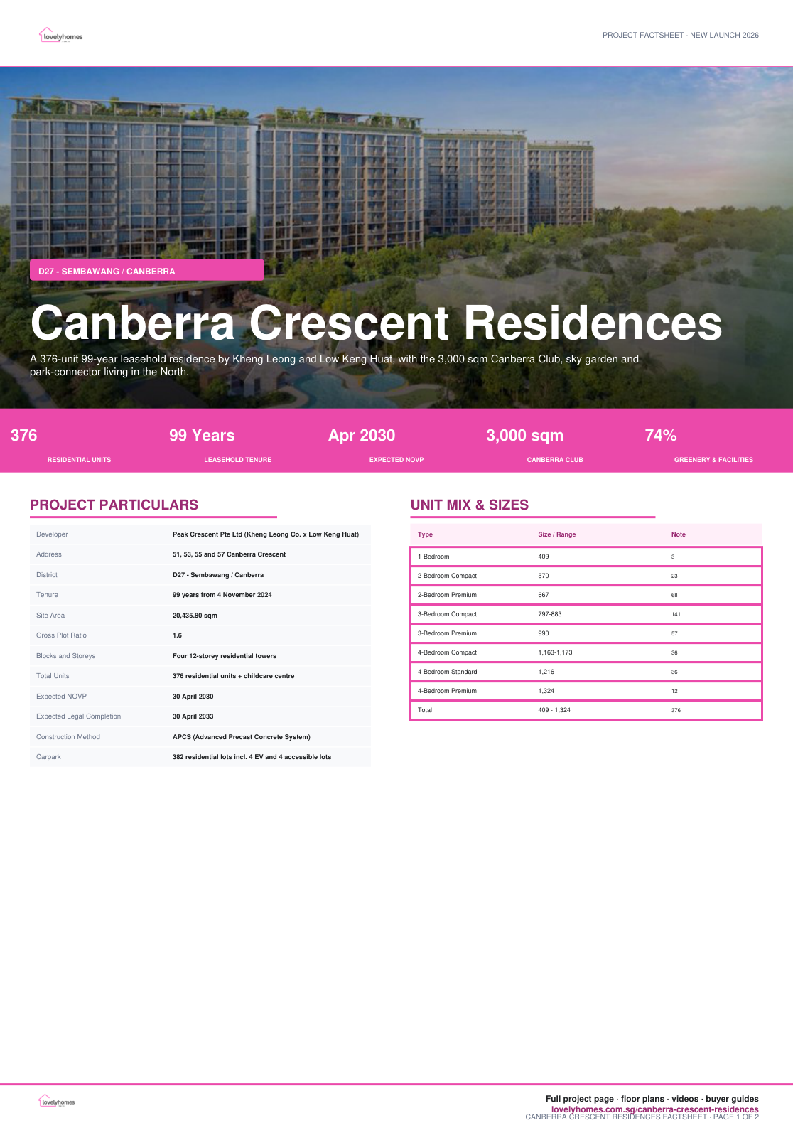 Canberra Crescent Residences factsheet page 1