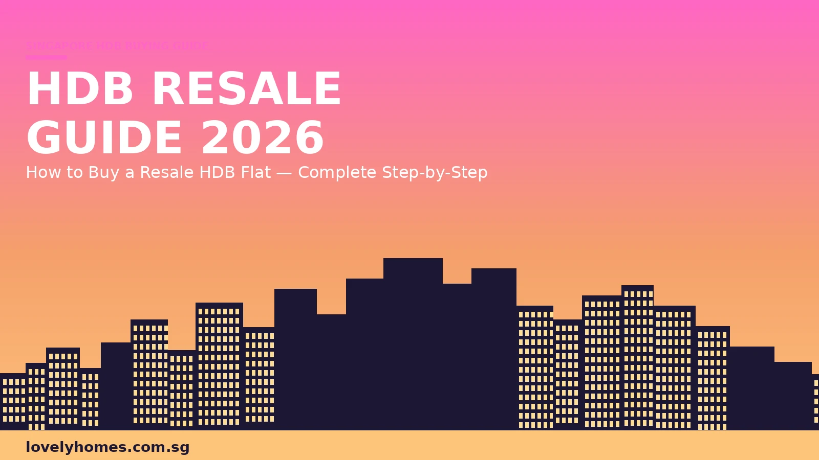 HDB Resale Flat Buying Guide Singapore 2026 hero image sunset gradient skyline