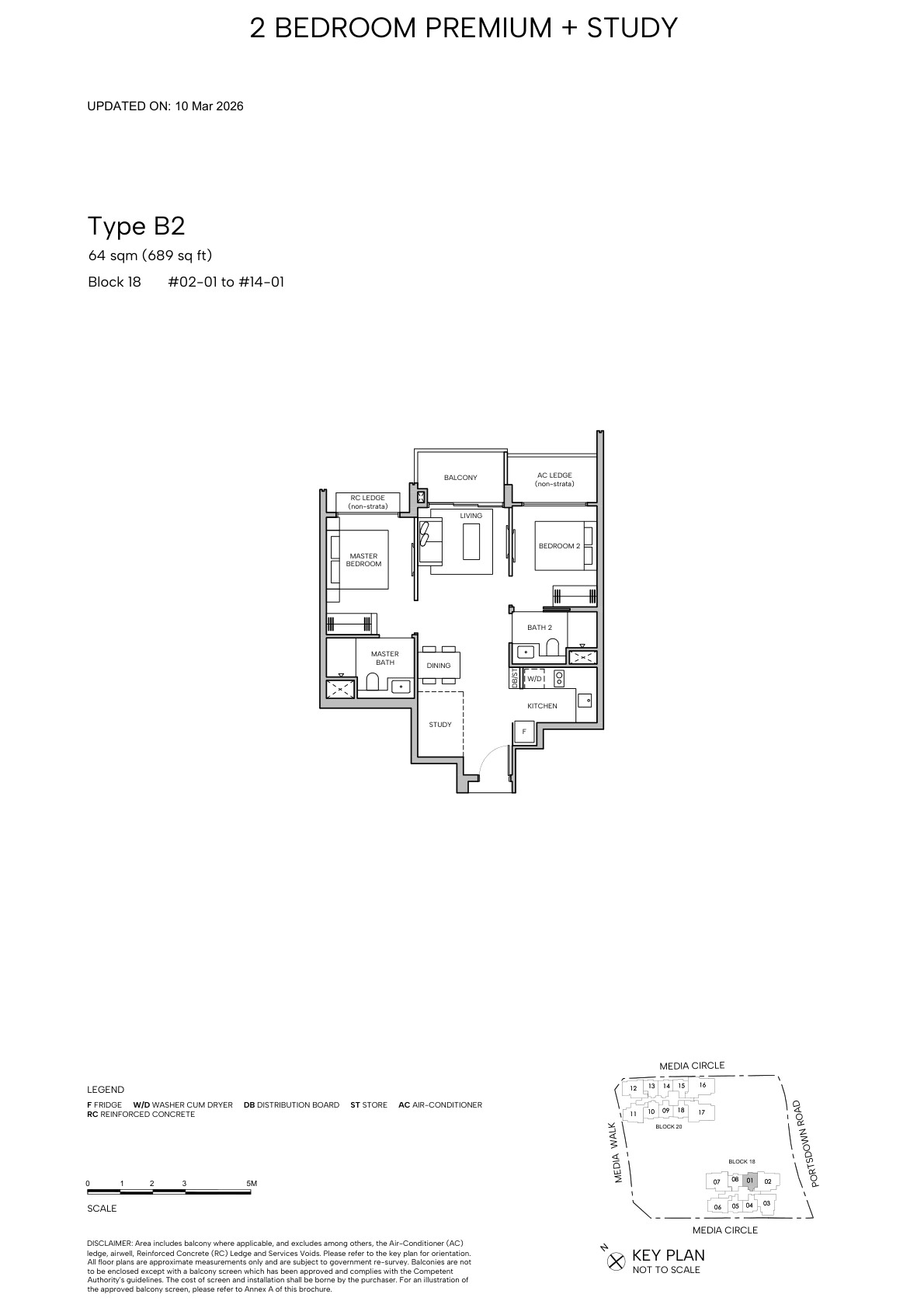 Hudson Place Residences 2 Bedroom Premium + Study Type B2 floor plan