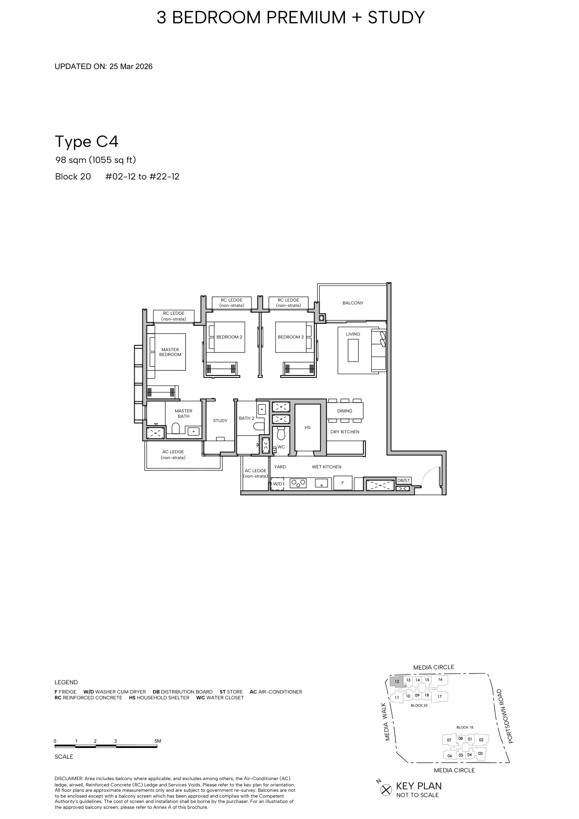 Hudson Place Residences 3 Bedroom Premium + Study Type C4 floor plan