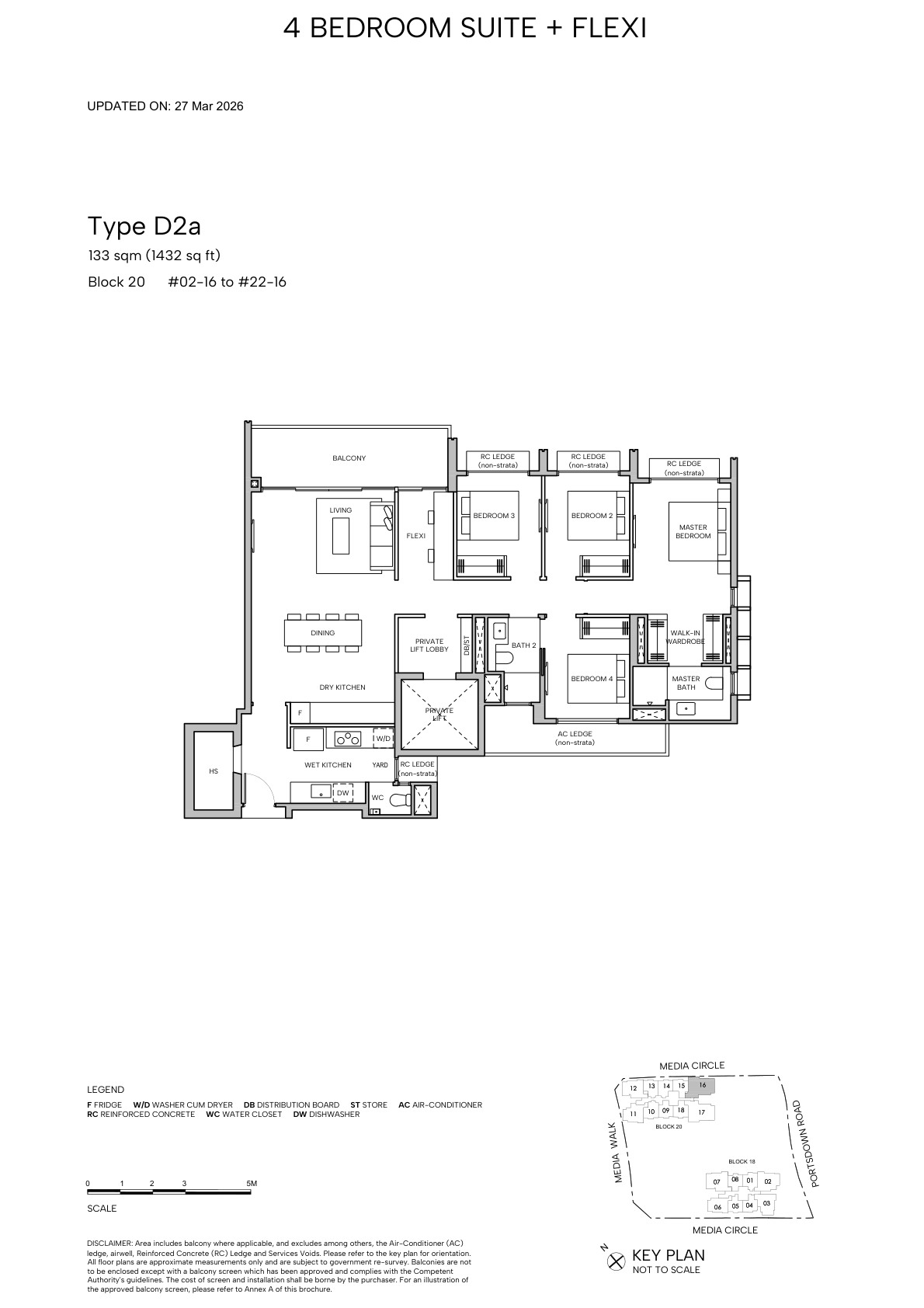 Hudson Place Residences 4 Bedroom Suite + Flexi Type D2a floor plan