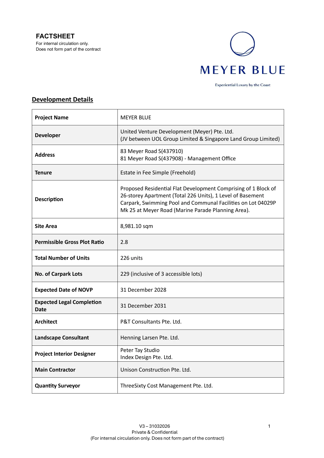 Meyer Blue factsheet page 1 development details