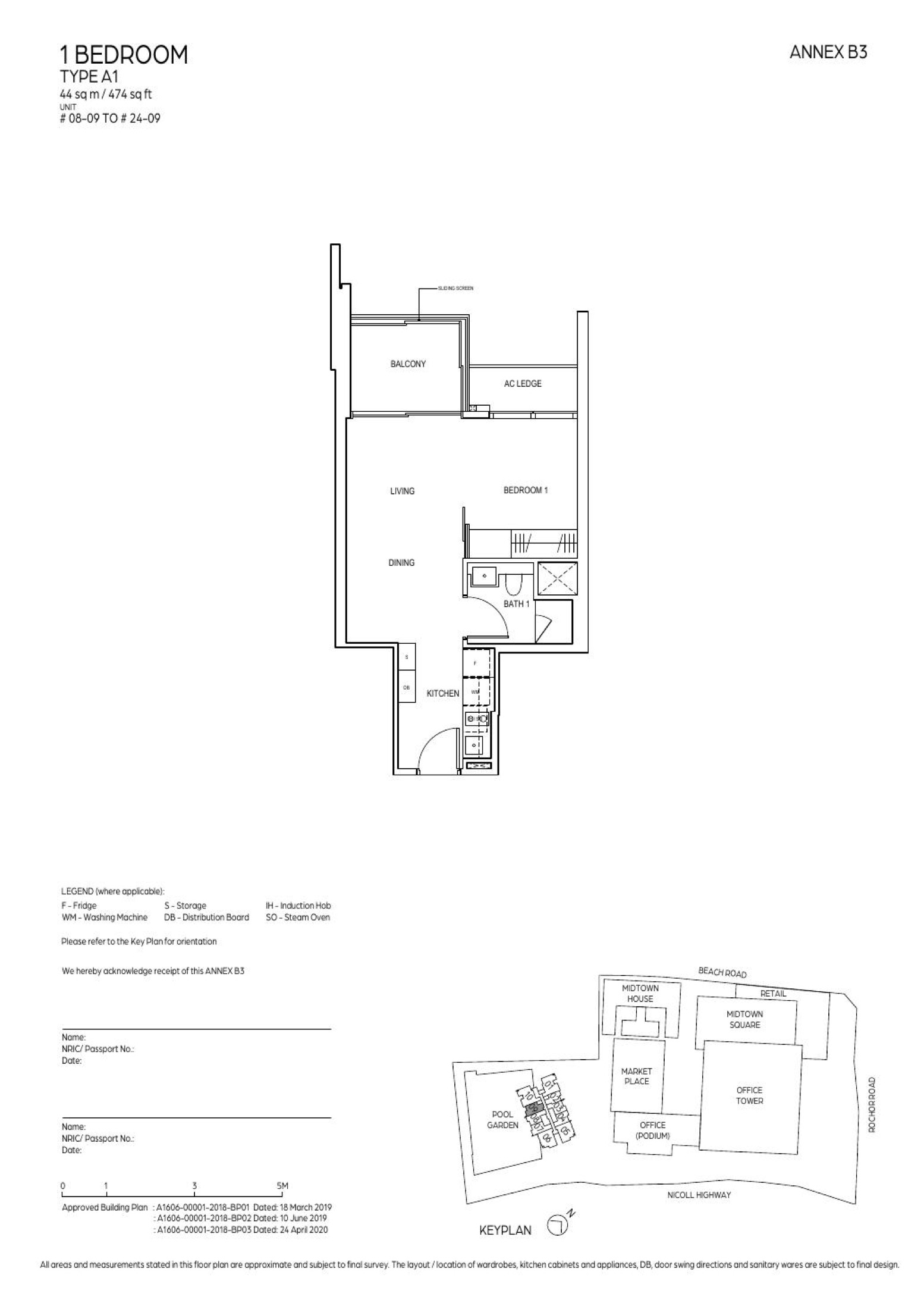 Midtown Bay 1 Bedroom A1 representative floor plan