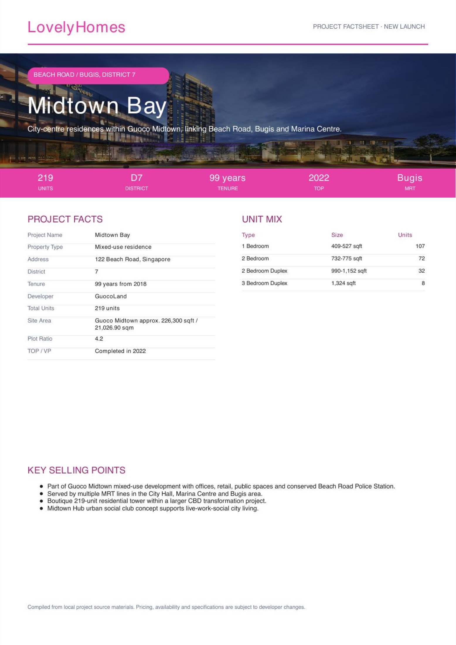 Midtown Bay LovelyHomes factsheet page 1