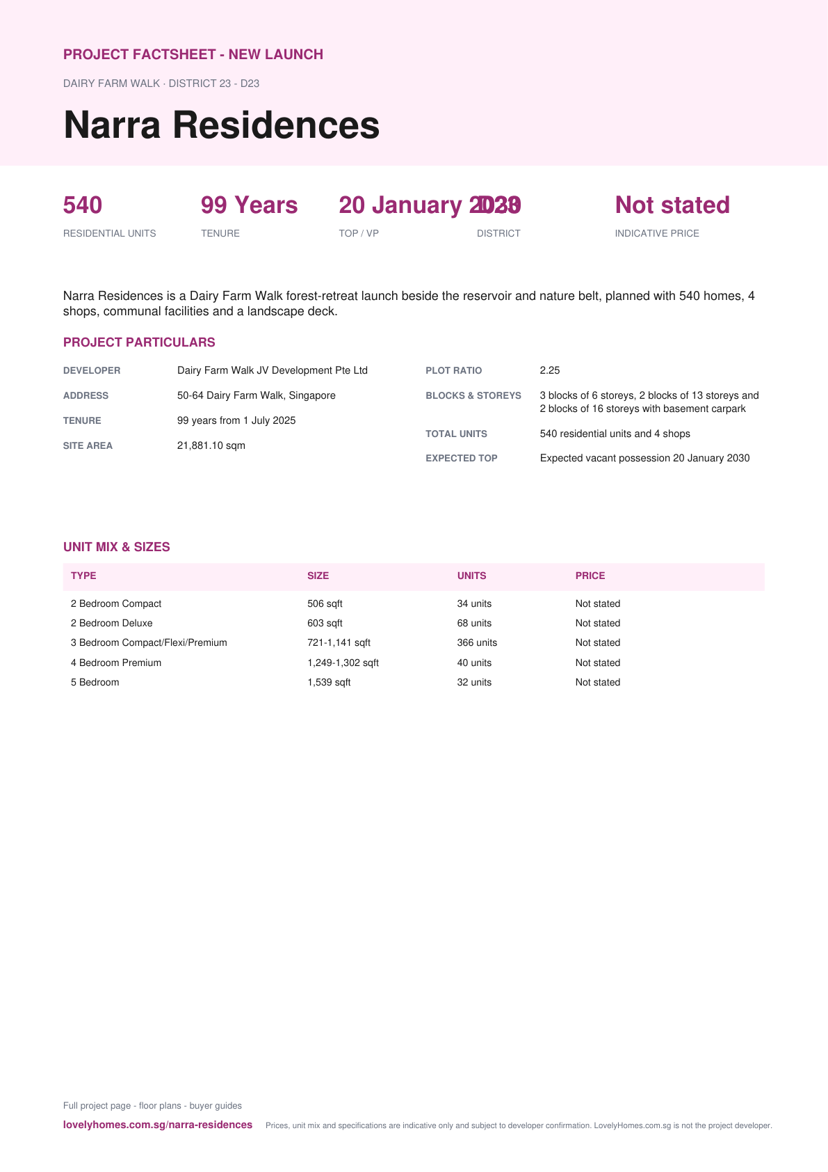 Narra Residences factsheet page 1