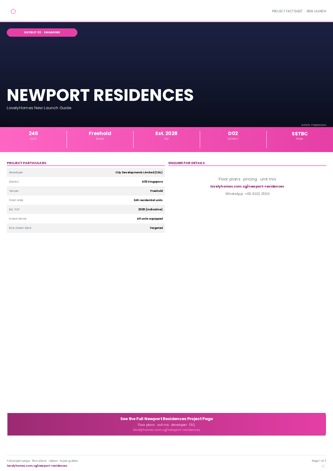 Newport Residences LovelyHomes factsheet page 1