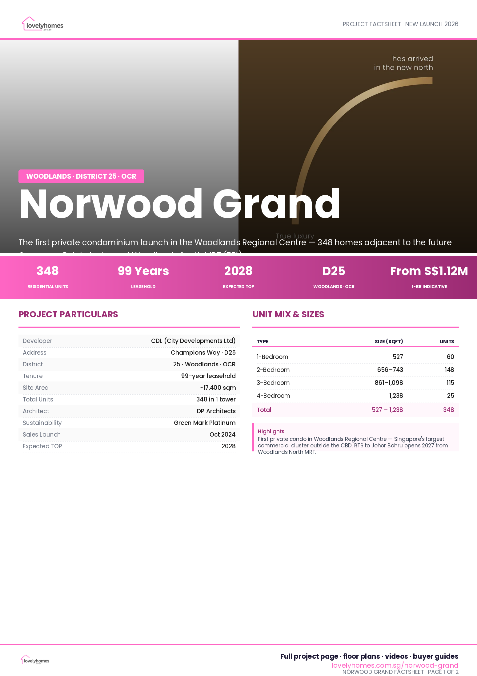 Norwood Grand factsheet page 1