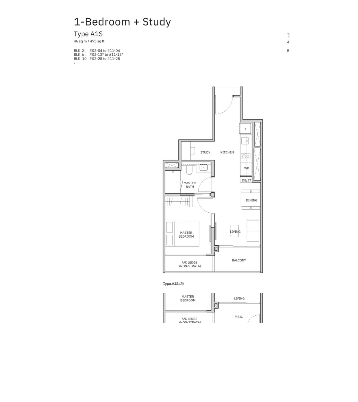 Norwood Grand 1-Bedroom + Study Type A1S floor plan