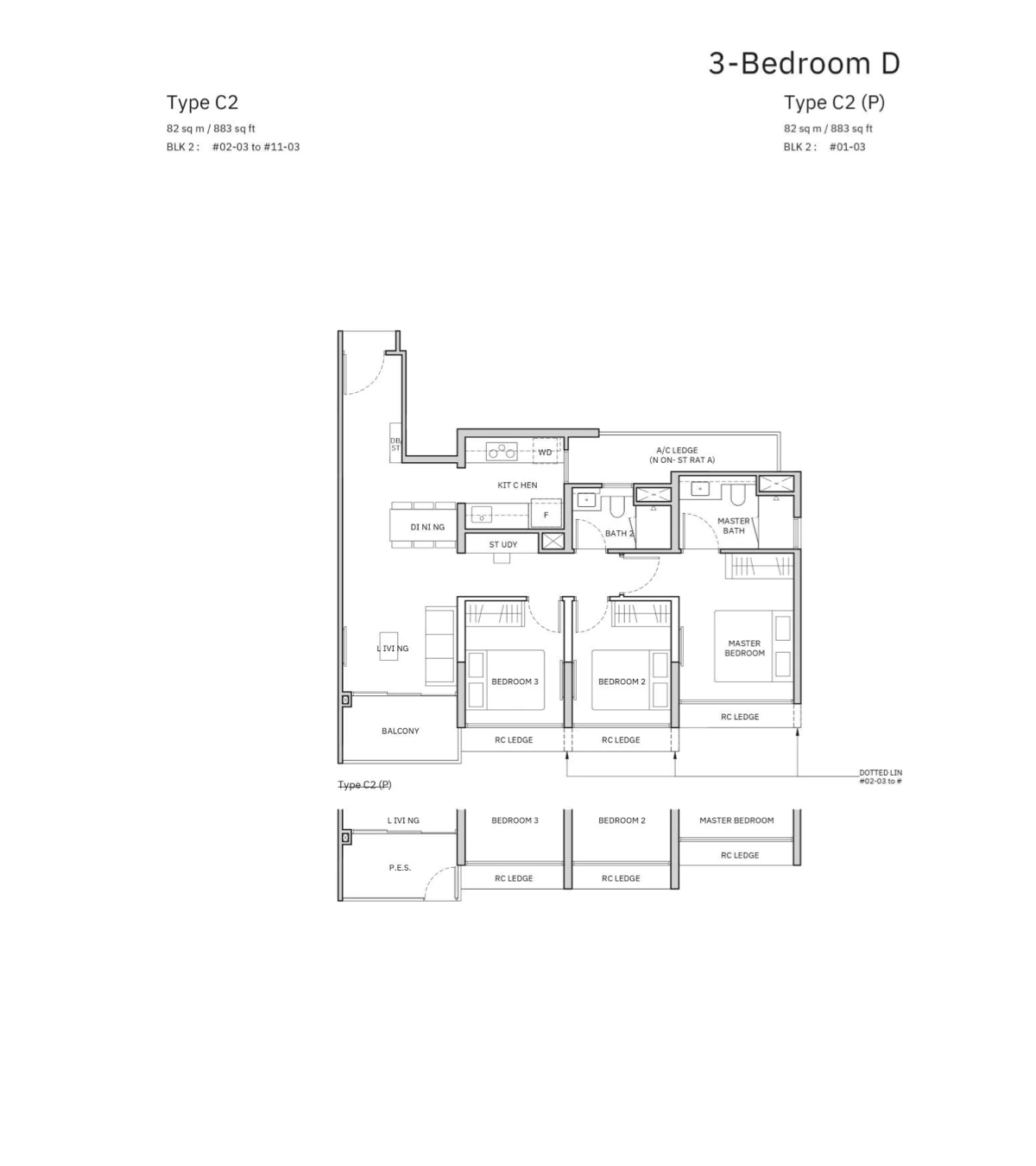 Norwood Grand 3-Bedroom Deluxe Type C2 floor plan