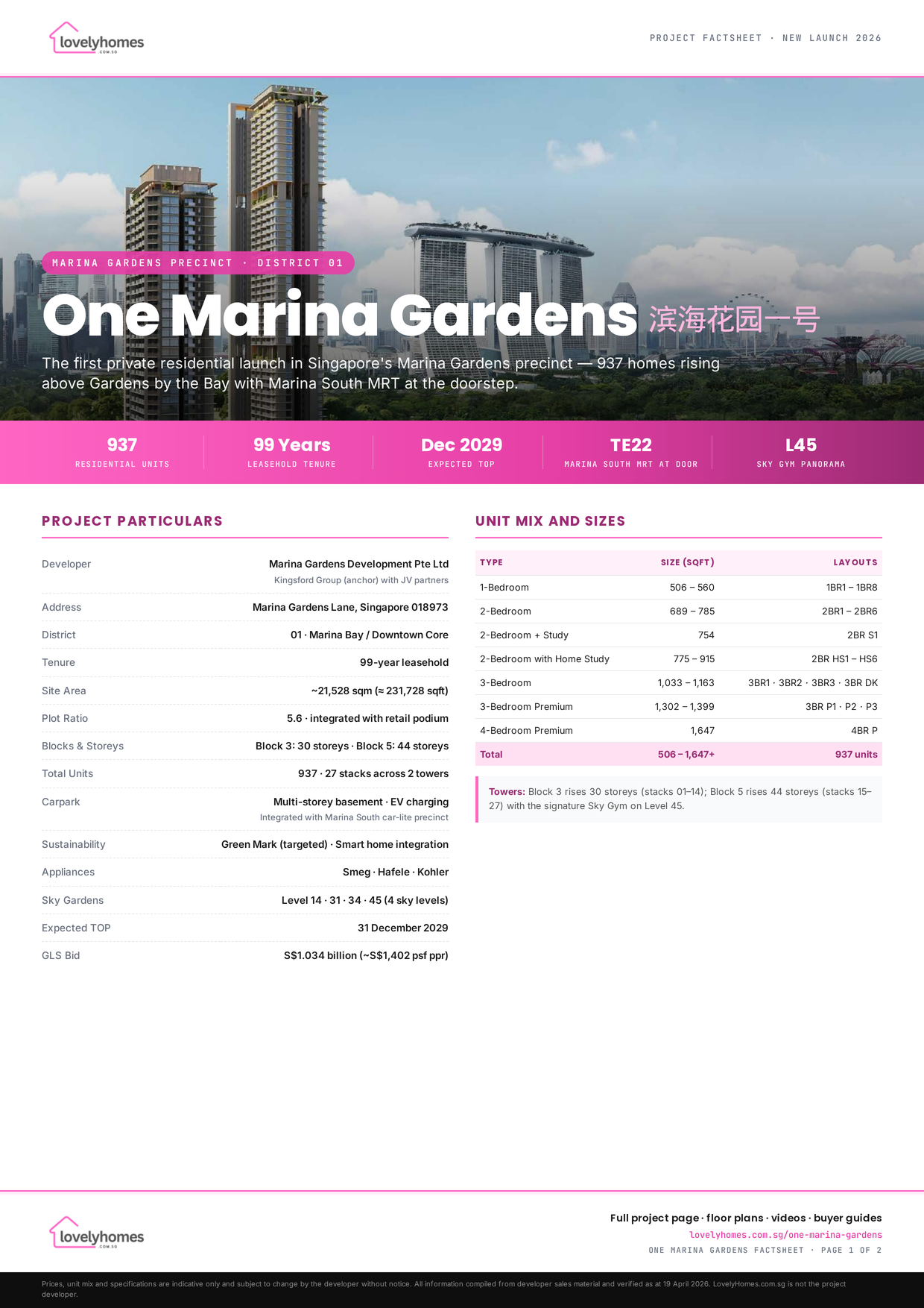 One Marina Gardens factsheet page 1