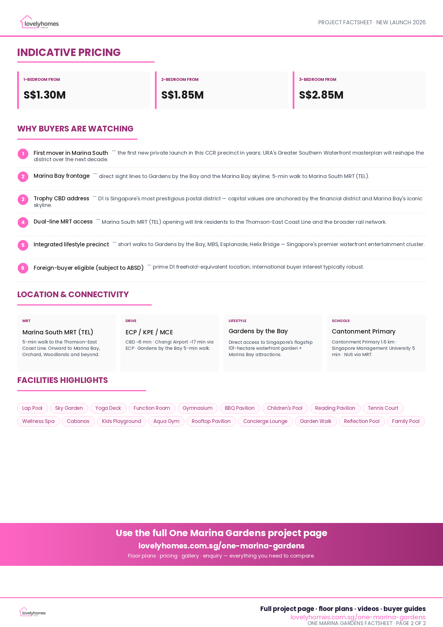 One Marina Gardens factsheet page 2