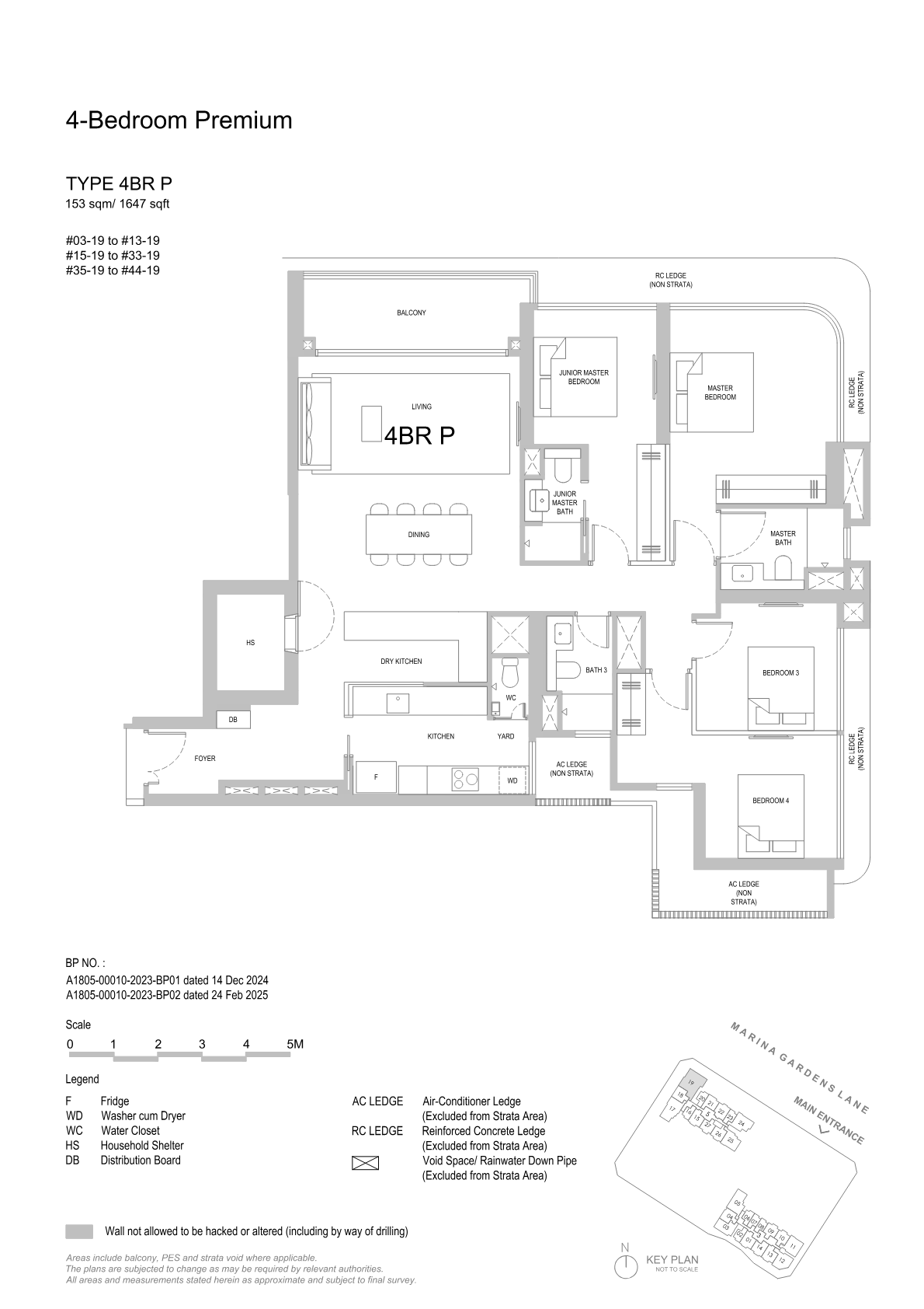 One Marina Gardens 4-Bedroom Premium floor plan, Type 4BR P, 153 sqm / 1647 sqft