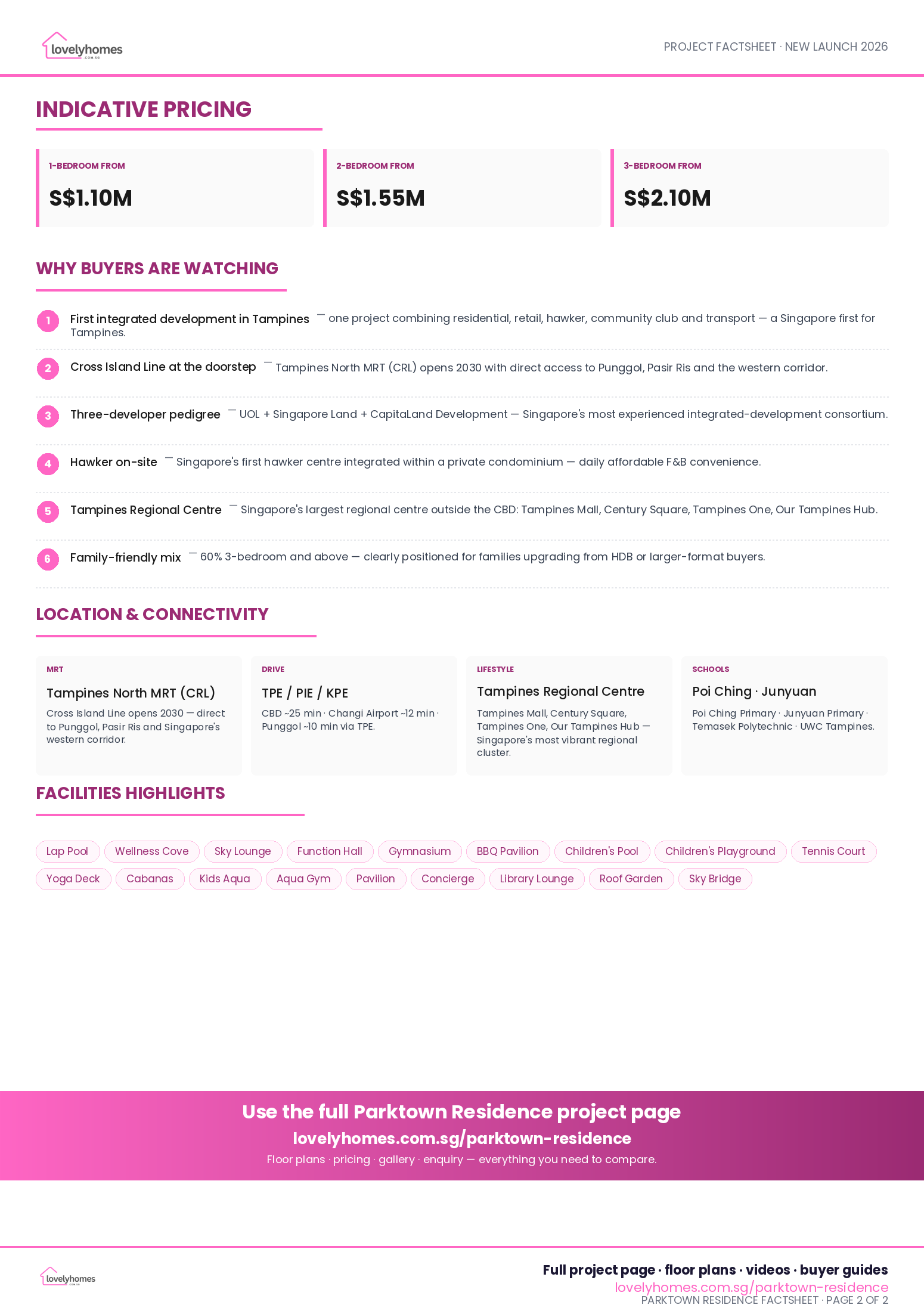 Parktown Residence factsheet page 2