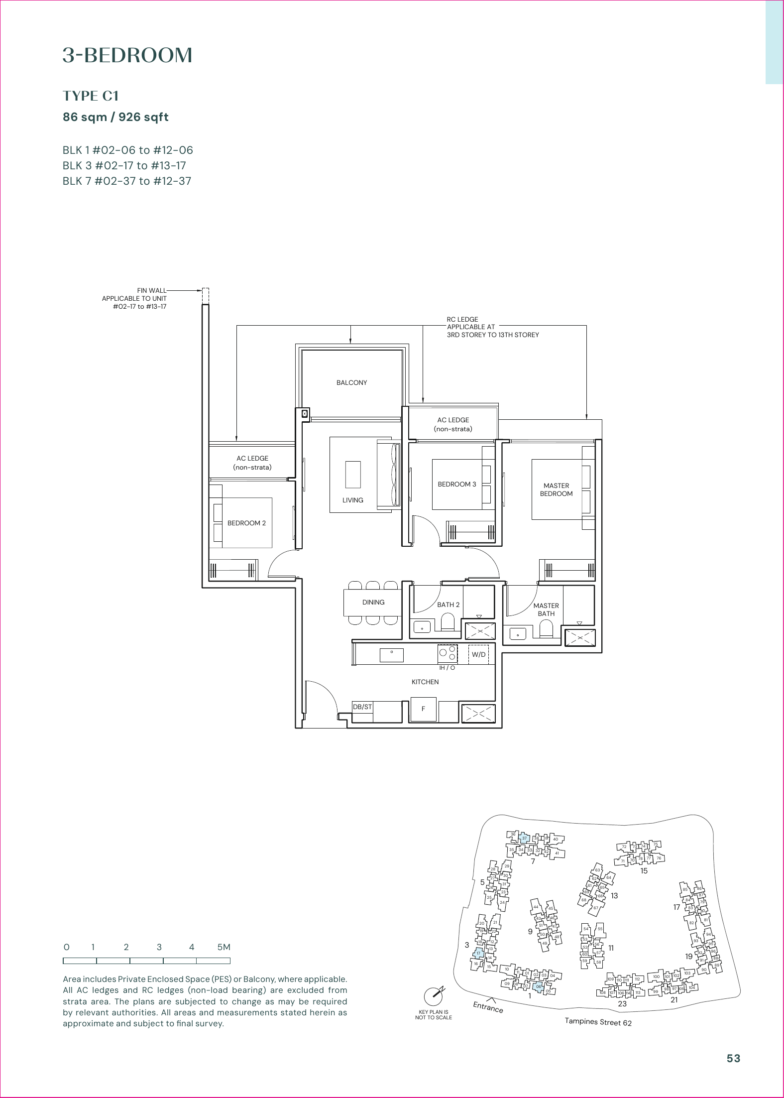 Parktown Residence typical 3 bedroom floor plan