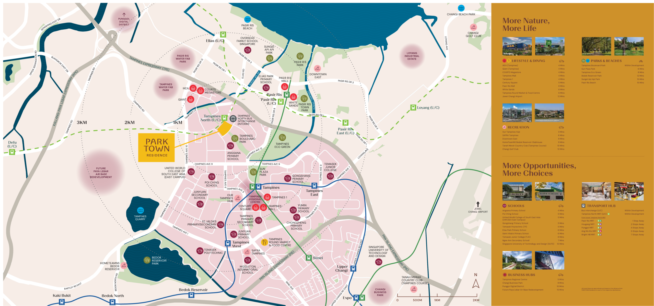 Parktown Residence Tampines North location map showing direct MRT and bus interchange connections