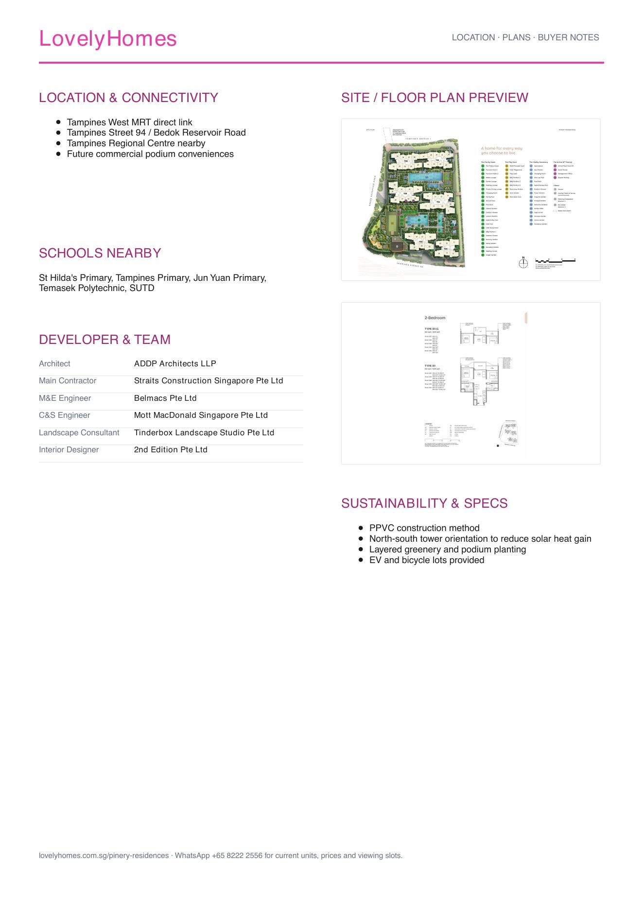 Pinery Residences LovelyHomes factsheet page 2