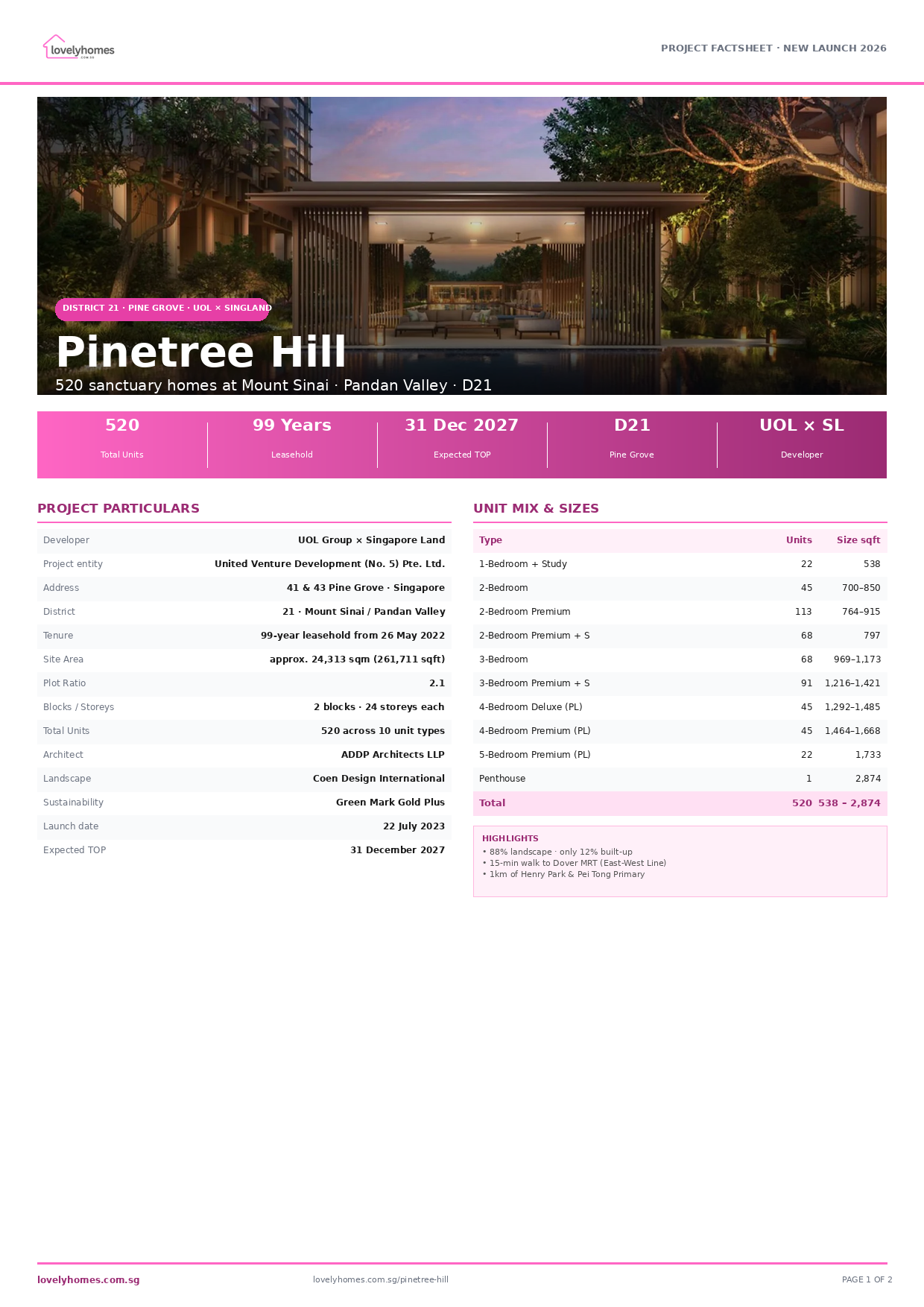 Pinetree Hill factsheet page 1