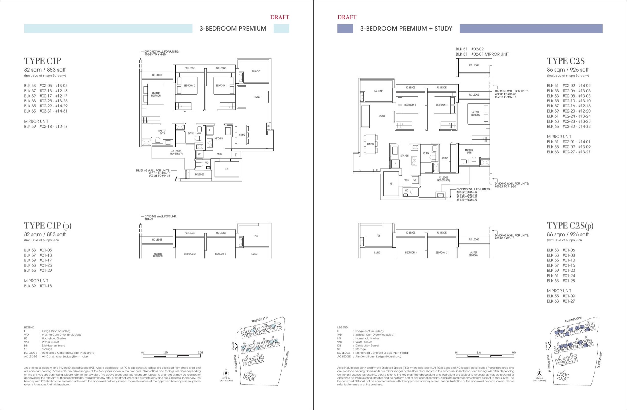 Rivelle Tampines 3 Bedroom Premium C1P / C2S representative floor plan