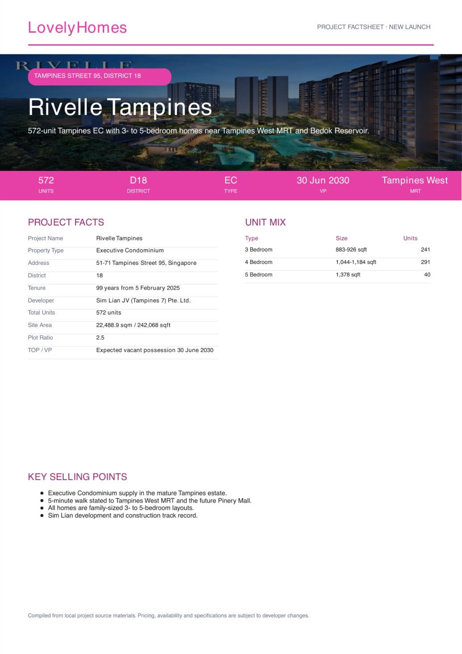 Rivelle Tampines LovelyHomes factsheet page 1
