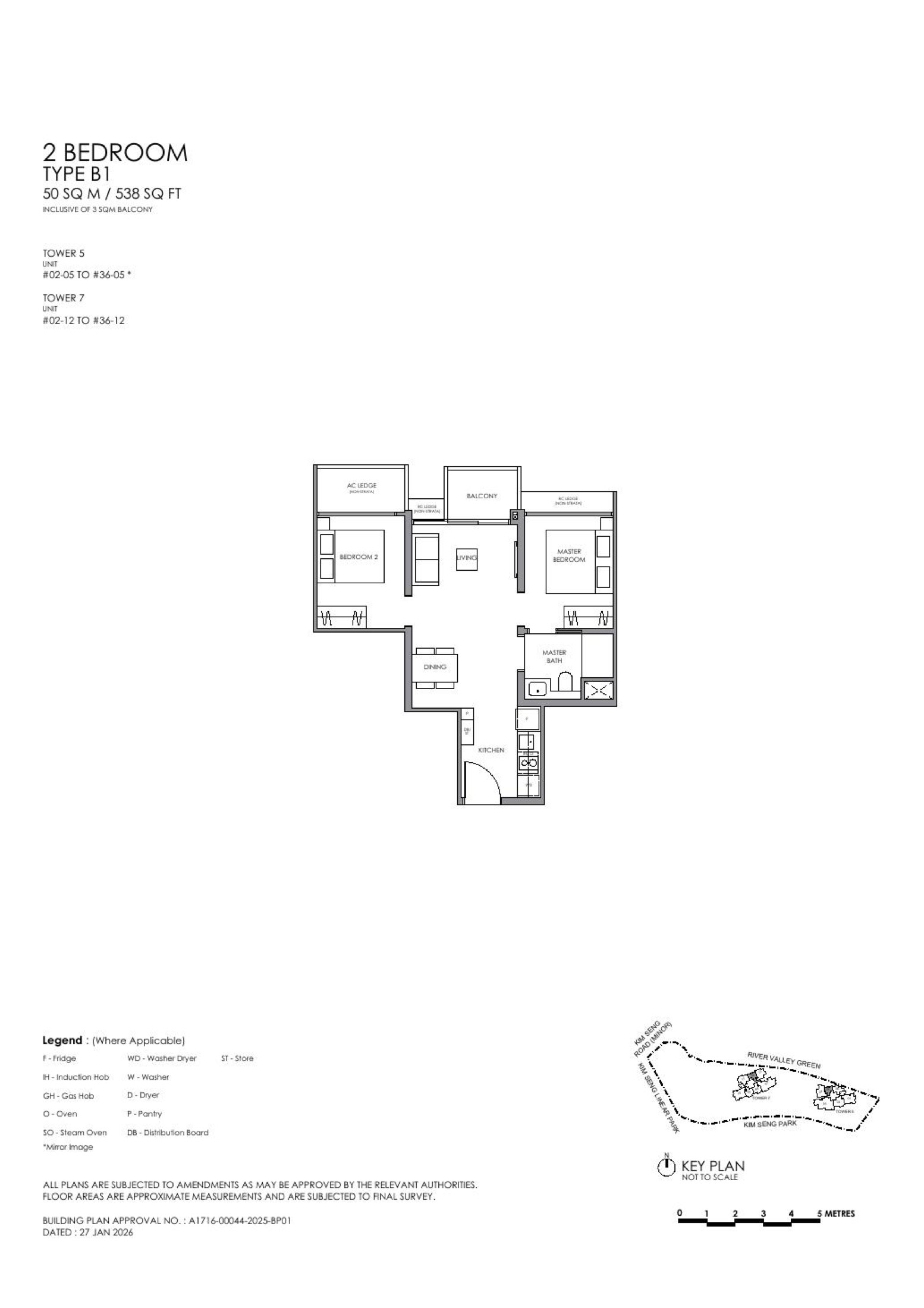 River Modern 2 Bedroom B1 representative floor plan
