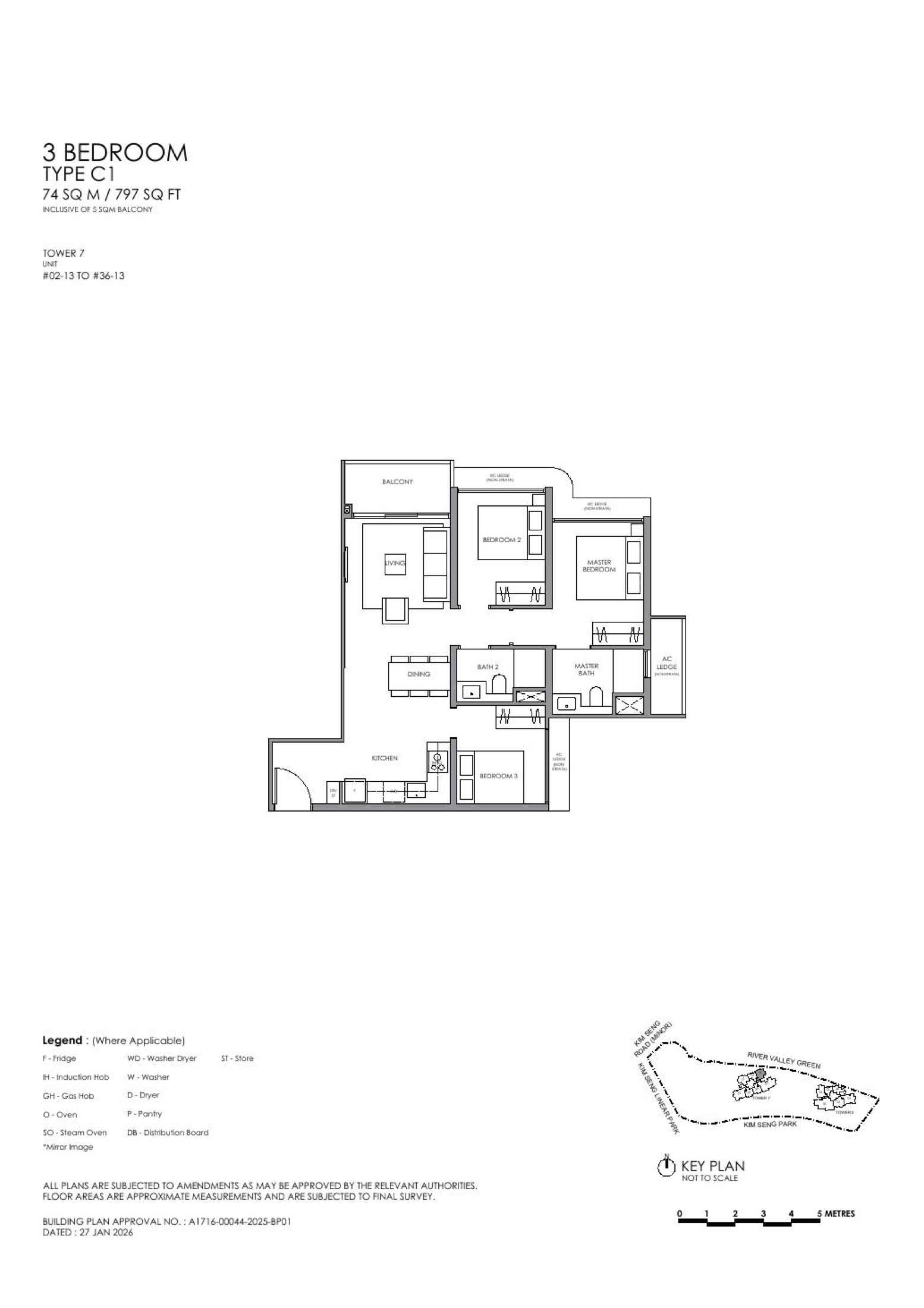 River Modern 3 Bedroom C1 representative floor plan