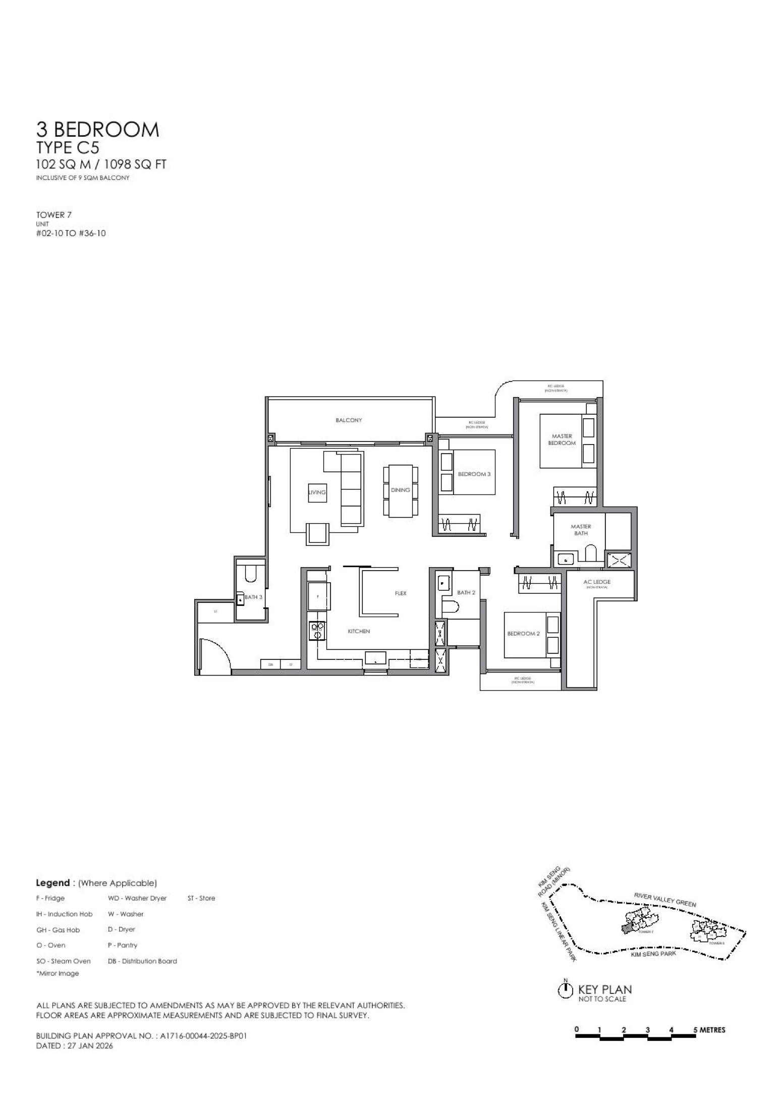River Modern 3 Bedroom Plus C5 representative floor plan