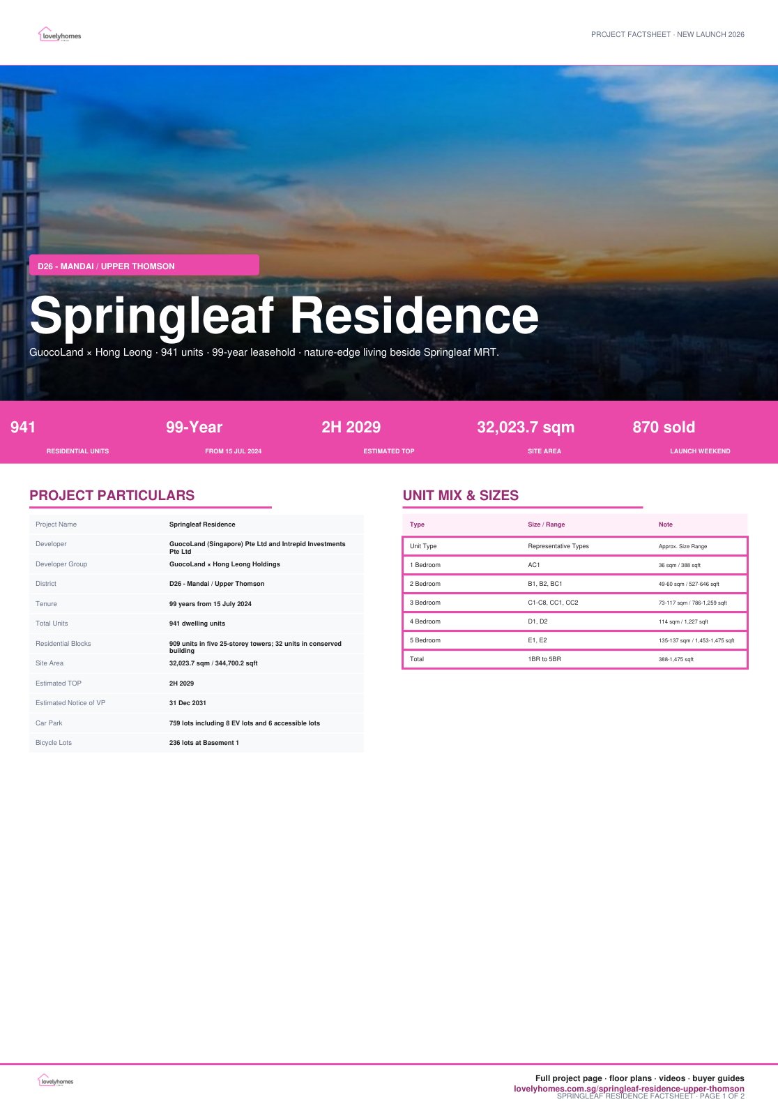Springleaf Residence factsheet page 1