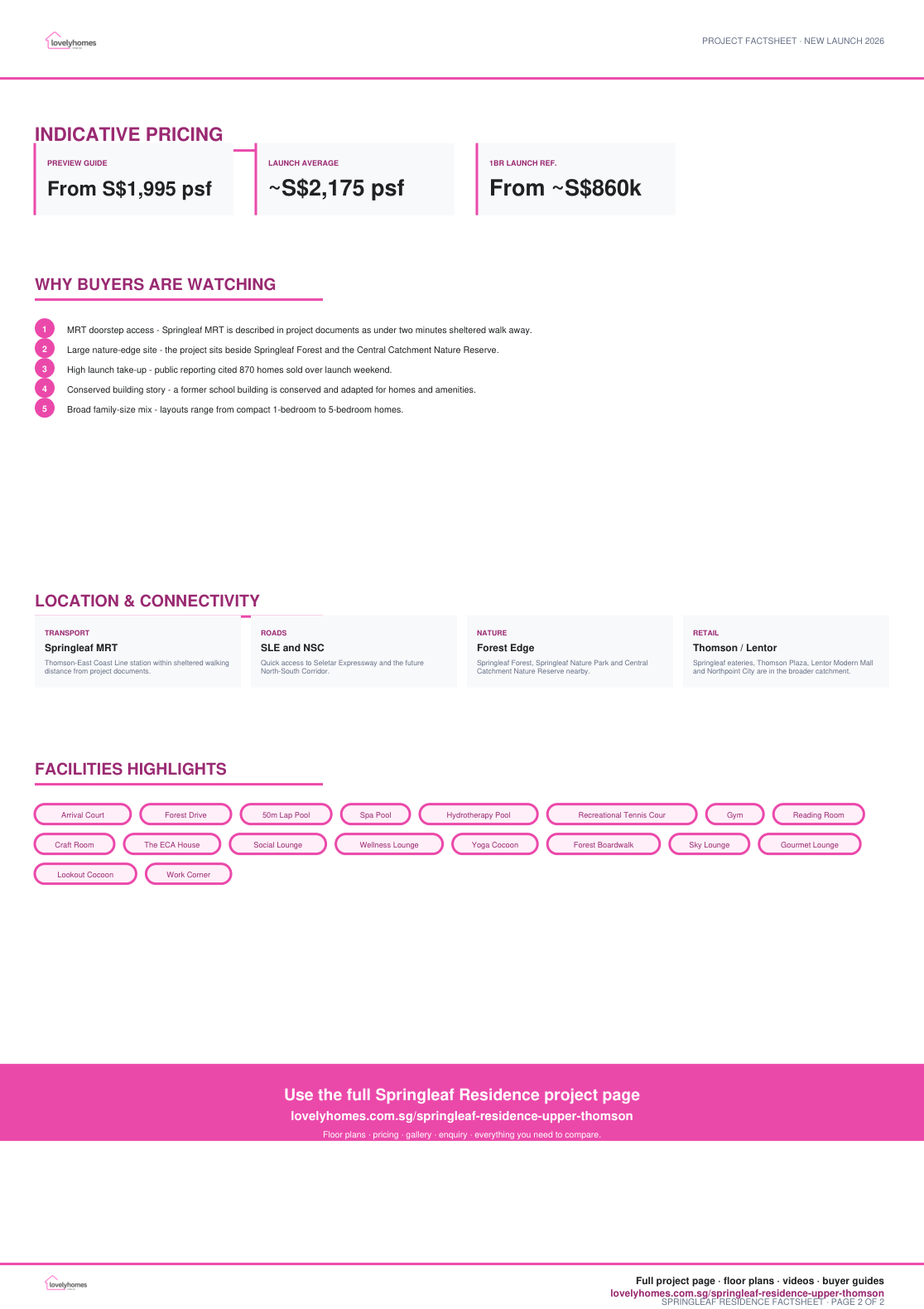 Springleaf Residence factsheet page 2