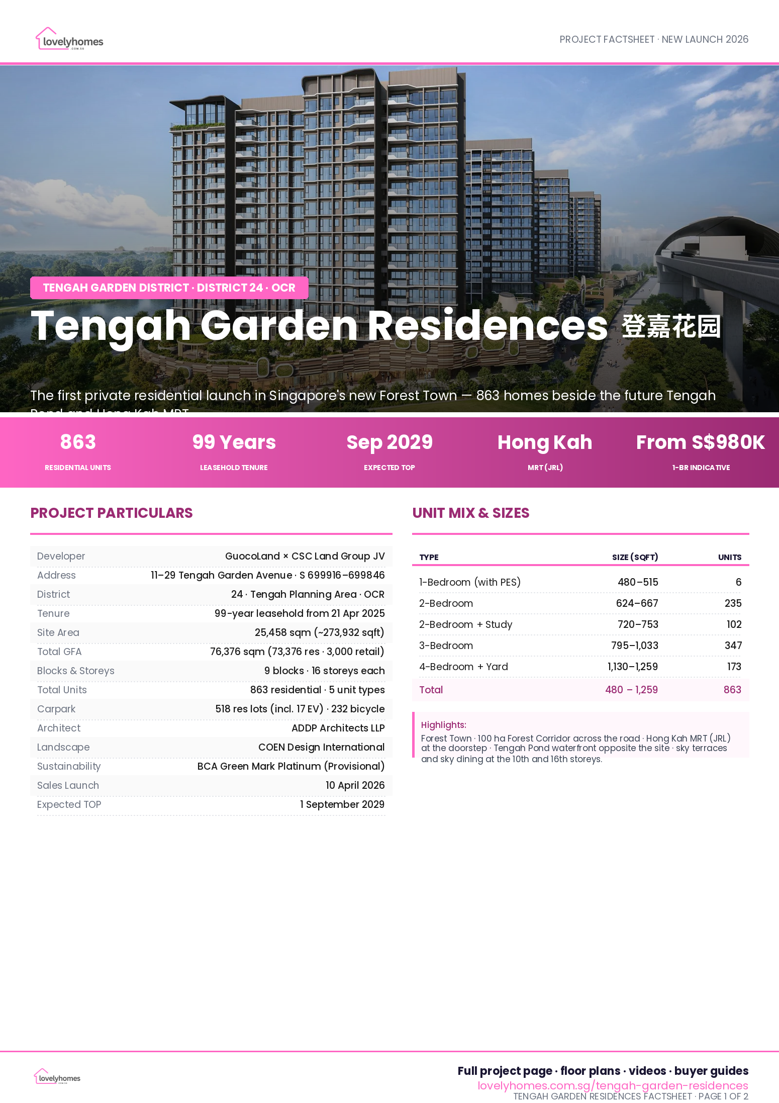 Tengah Garden Residences LovelyHomes factsheet page 1