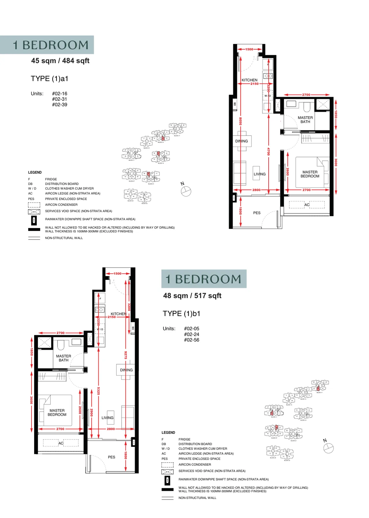 Tengah Garden Residences 1 Bedroom floor plan — 480–515 sqft