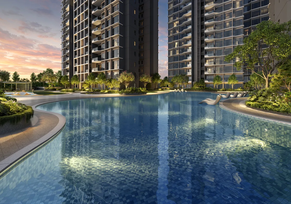 Tengah Garden Residences arrival and podium render — artist's impression