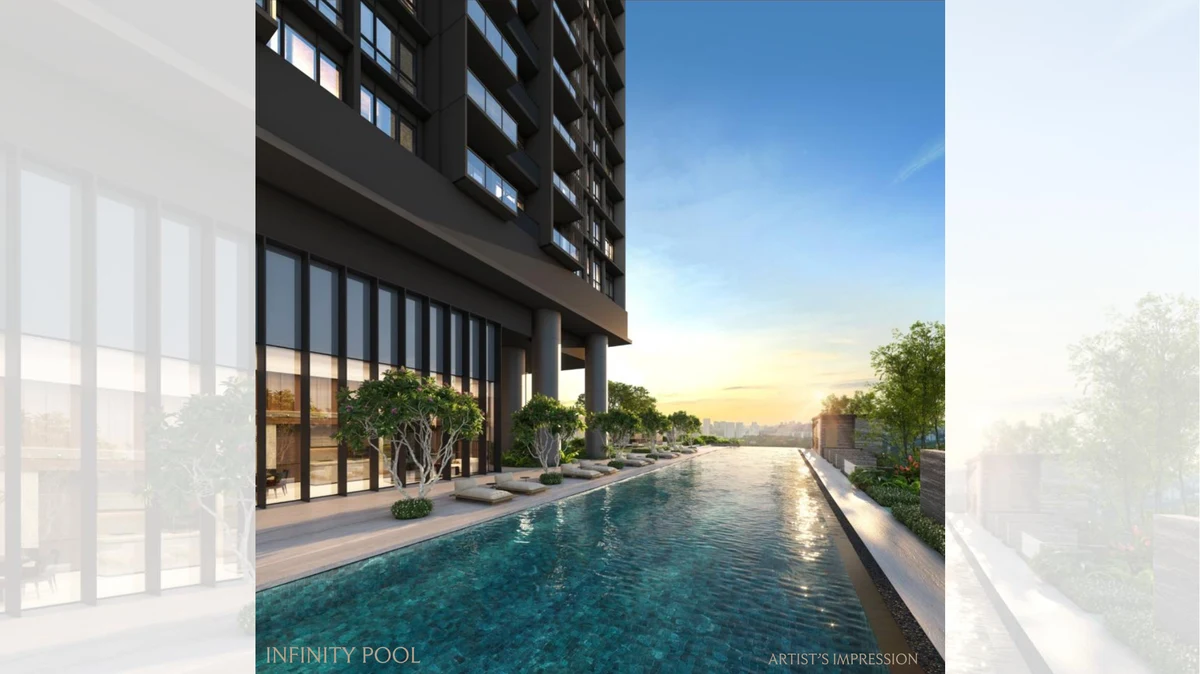 UPPERHOUSE infinity pool with city skyline views at sunset