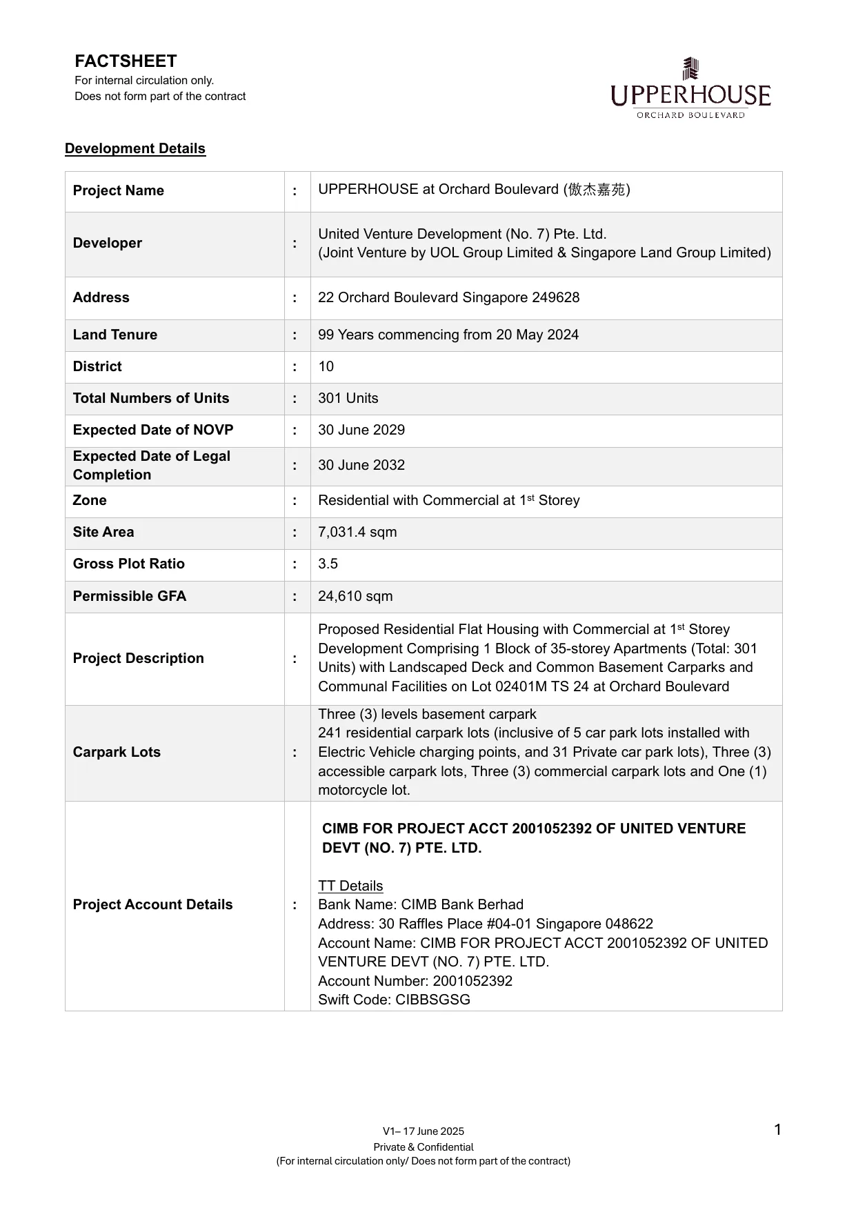 UPPERHOUSE official factsheet page 1 development details
