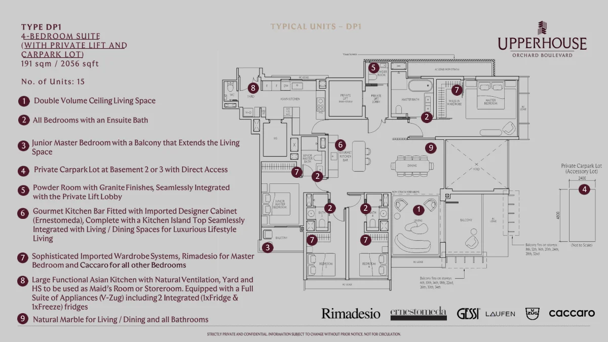 UPPERHOUSE Orchard Boulevard 4 bedroom suite floor plan 2056 sqft private lift