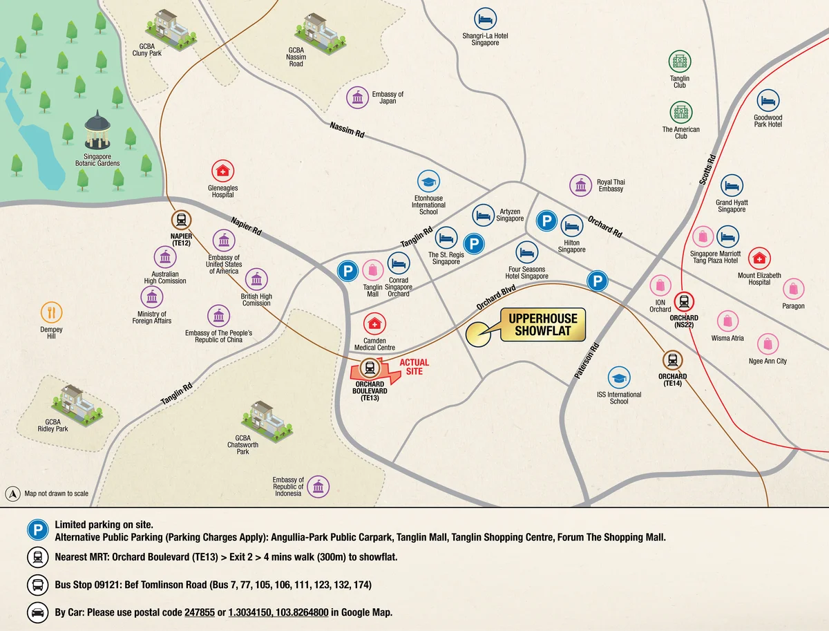 UPPERHOUSE at Orchard Boulevard location map Orchard MRT Singapore Botanic Gardens