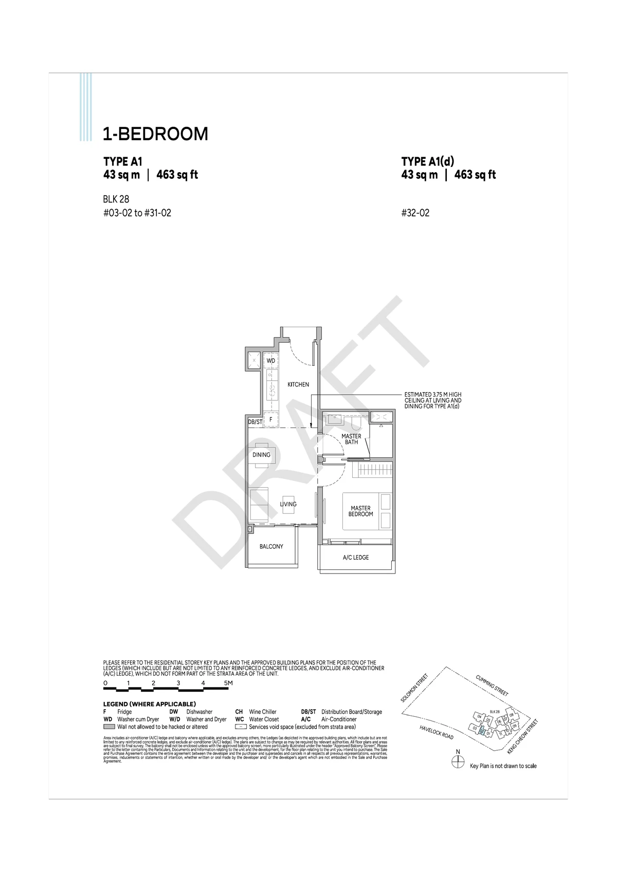 Union Square Residences 1-Bedroom floor plan Type A1 43sqm 463sqft