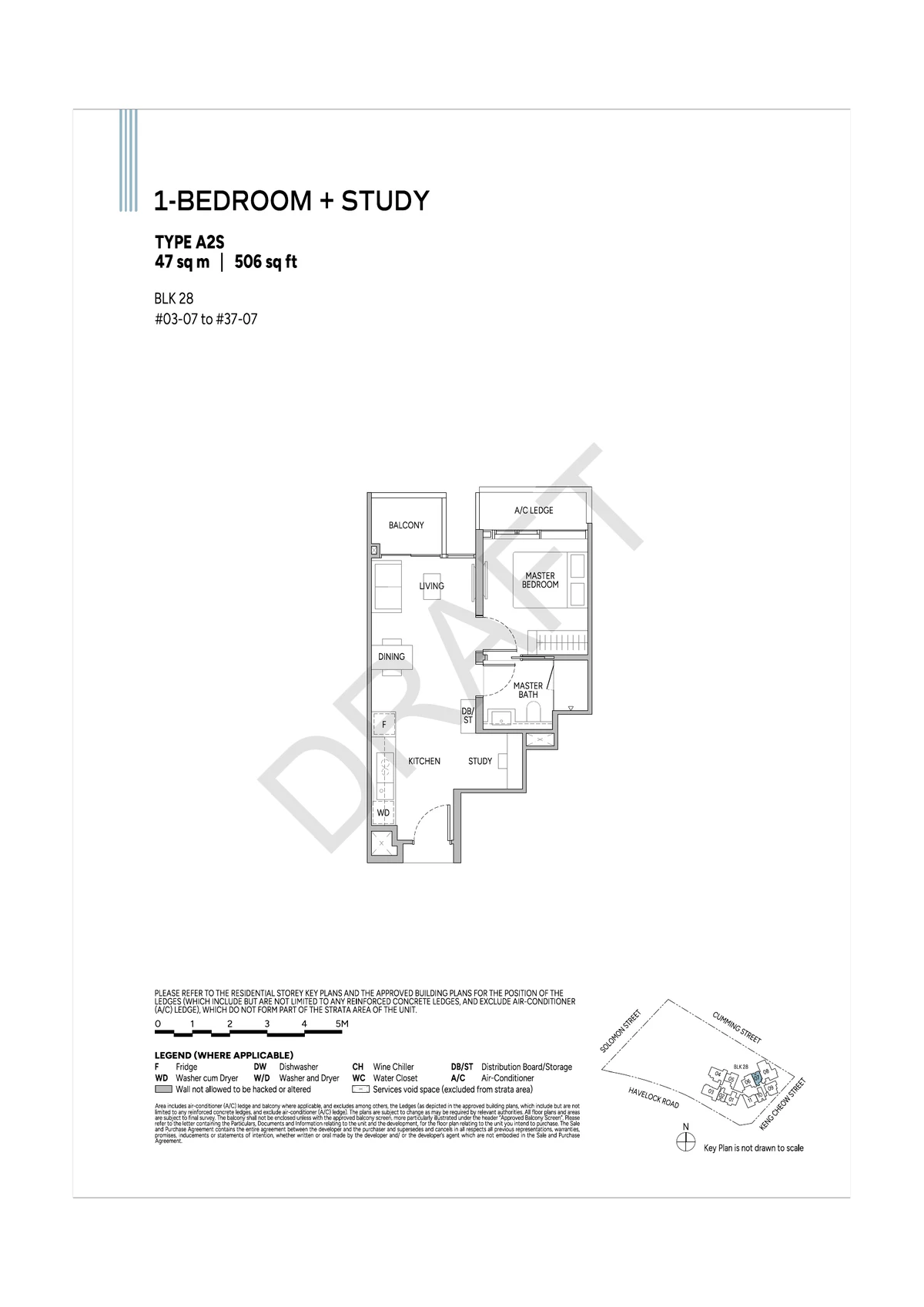 Union Square Residences 1-Bedroom Plus Study floor plan Type A2S 47sqm 506sqft