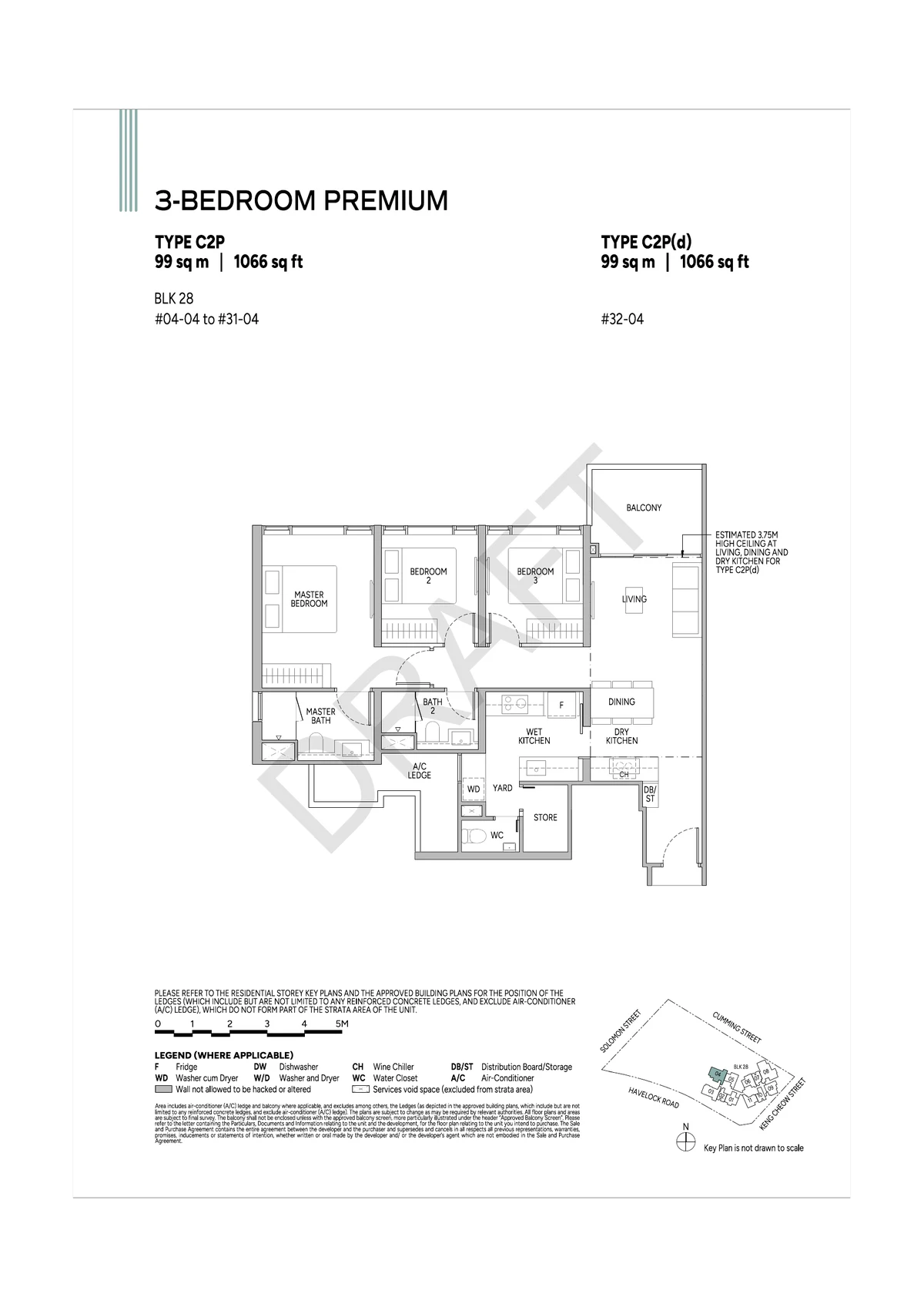 Union Square Residences 3-Bedroom Premium floor plan Type C2P 99sqm 1066sqft