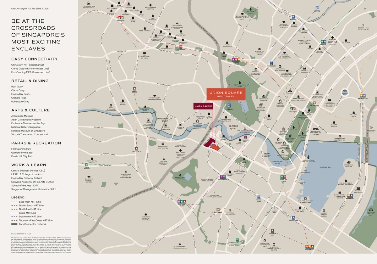 Union Square Residences location map Singapore CBD Clarke Quay Singapore River Fort Canning Park