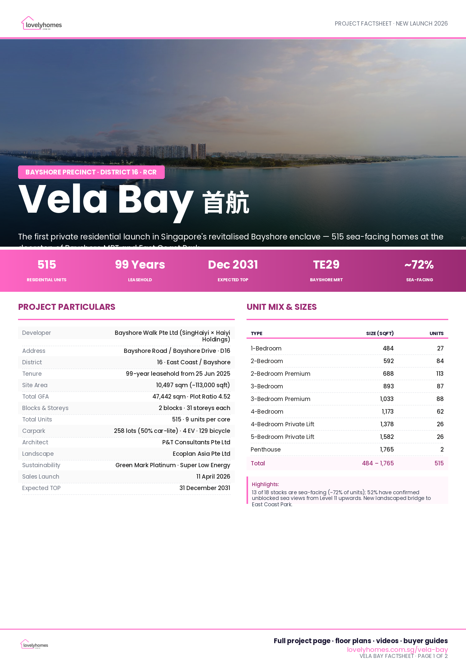 Vela Bay factsheet page 1