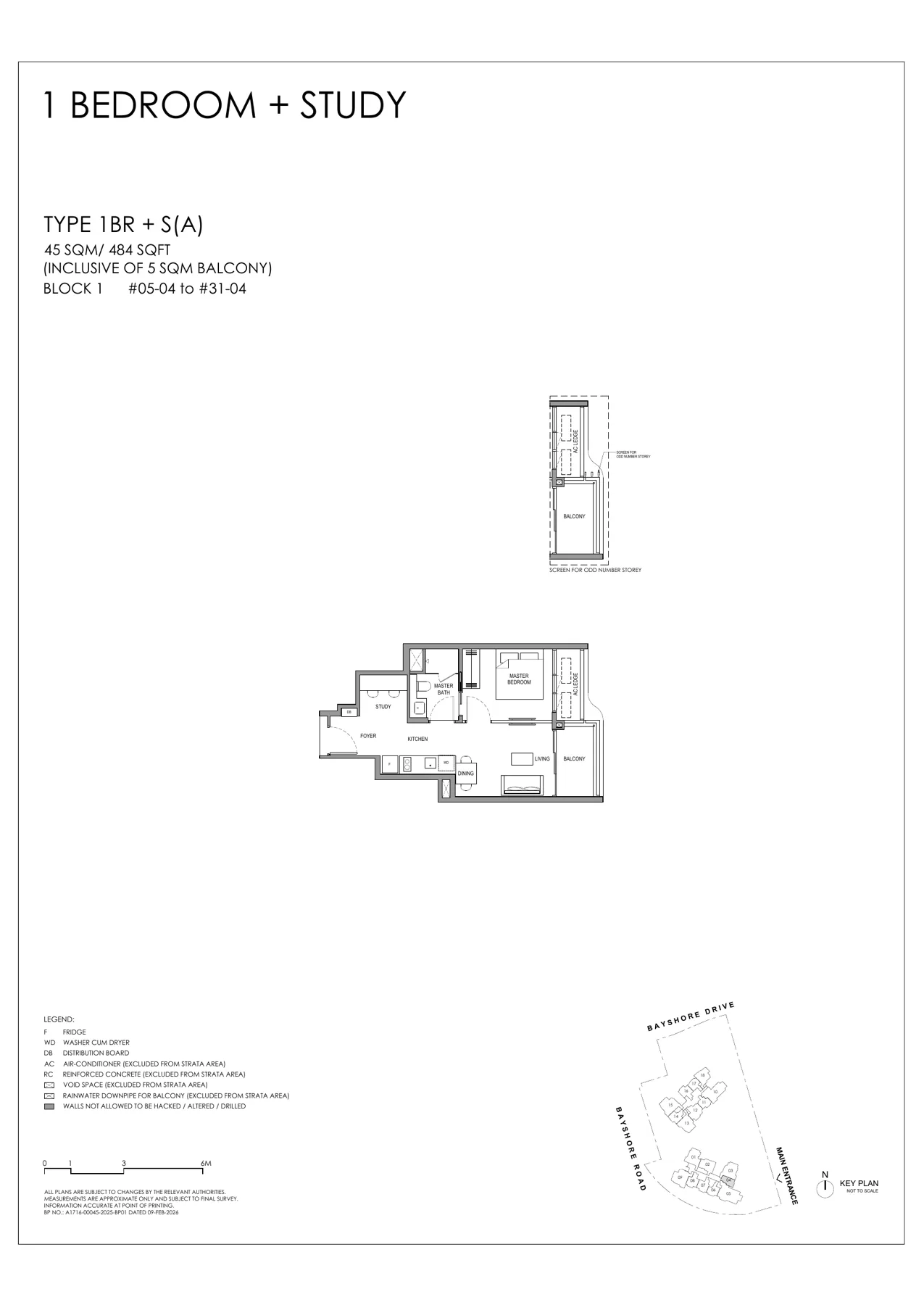 Vela Bay 1 Bedroom plus Study Type 1BR+S(A) floor plan