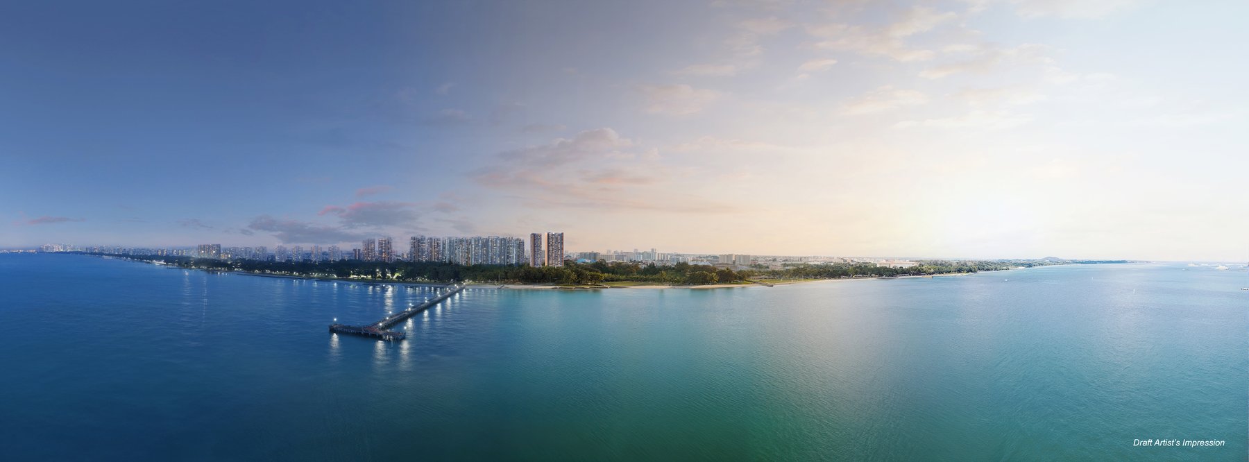 Panoramic seafront aerial view of Vela Bay at Bayshore, Singapore East Coast