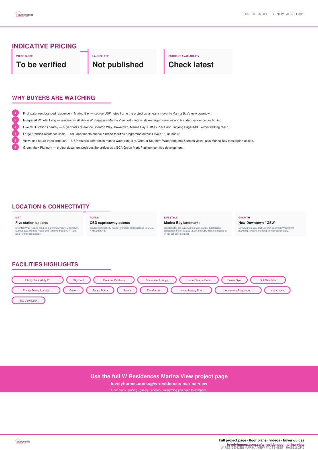 W Residences Marina View factsheet page 2